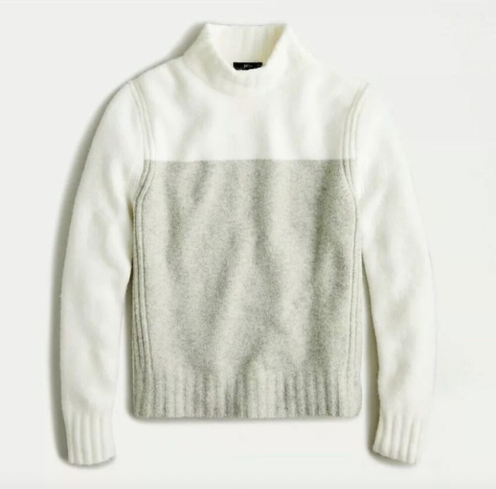 J.Crew Colorblock Mockneck Sweater Size L Two Tone Cozy Preppy Wool Alpaca